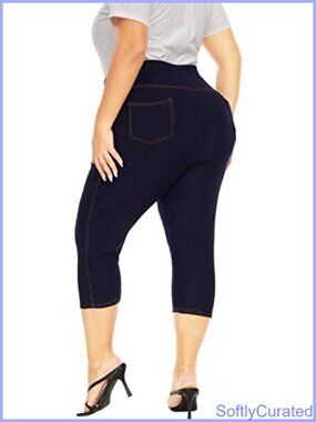 Plus Size Capri Jeggings High Waist Stretch Jean Look with Pockets